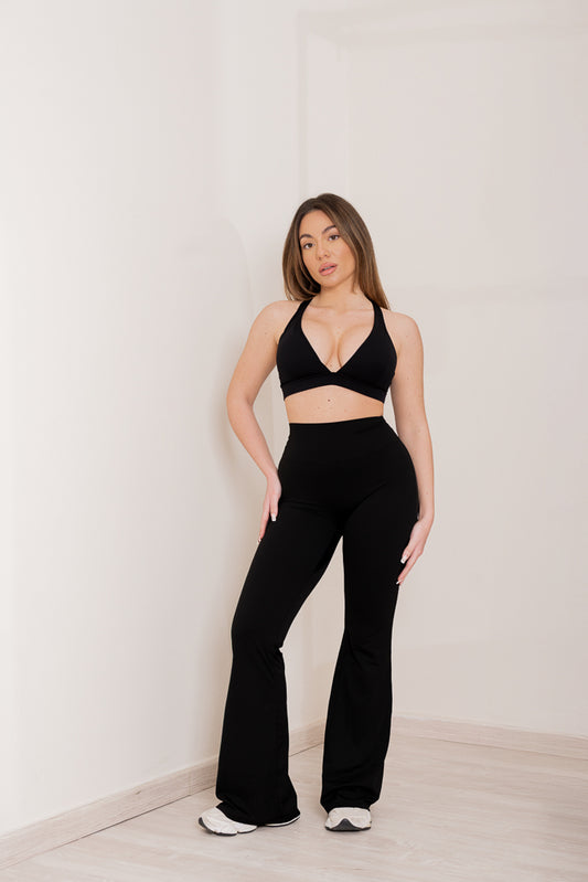 Set Luna - Top + Flared Leggins Nero