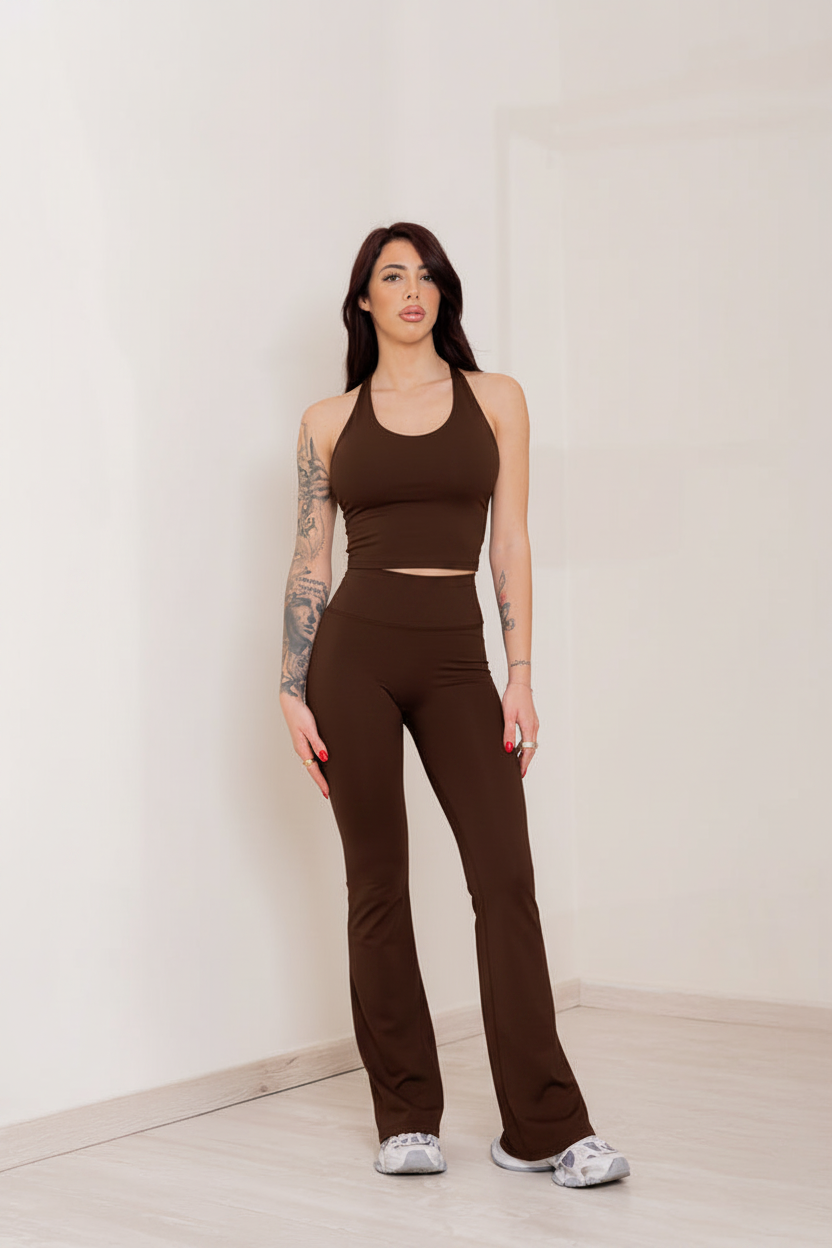Set Alma Top + Leggings Flare Marrone