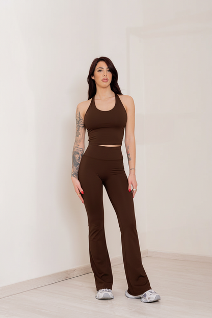 Set Alma Top + Leggings Flare Marrone